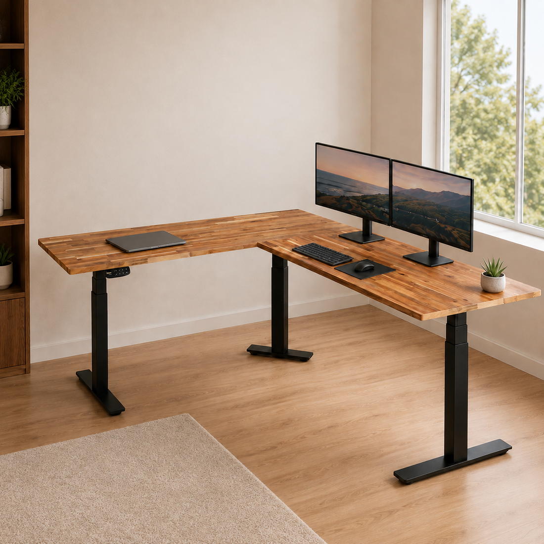 PRO+ Corner Acacia Standing Desk