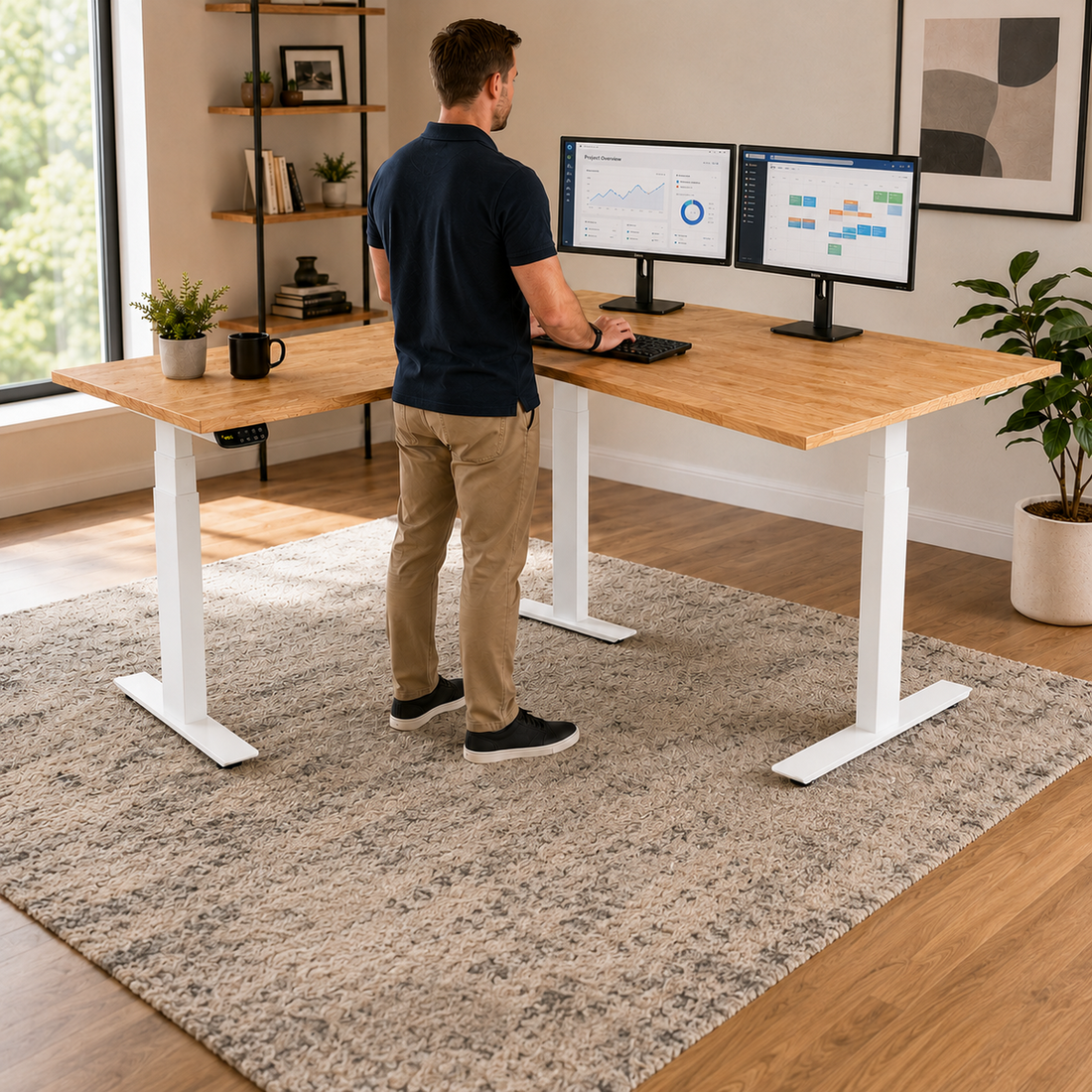 PRO+ Corner Rubberwood Standing Desk