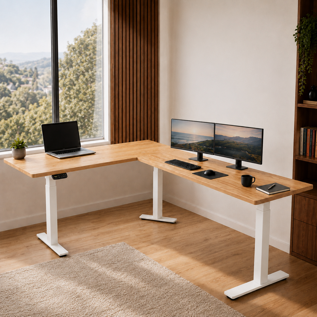 PRO+ Corner Natural White Oak Standing Desk