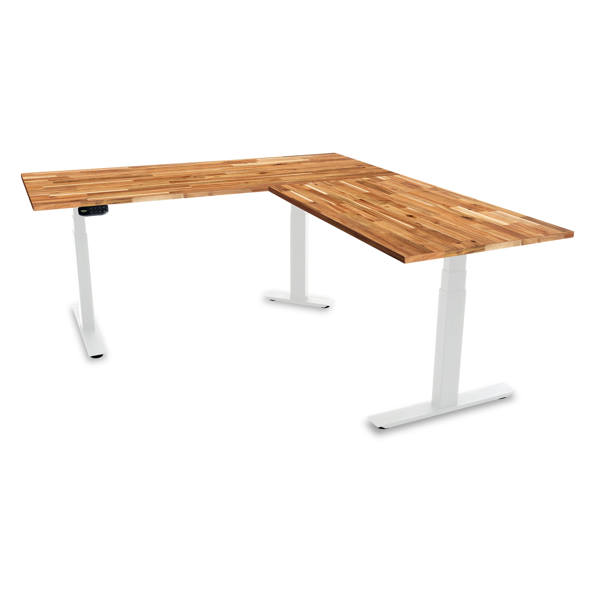PRO+ Series Corner Acacia Standing Desk
