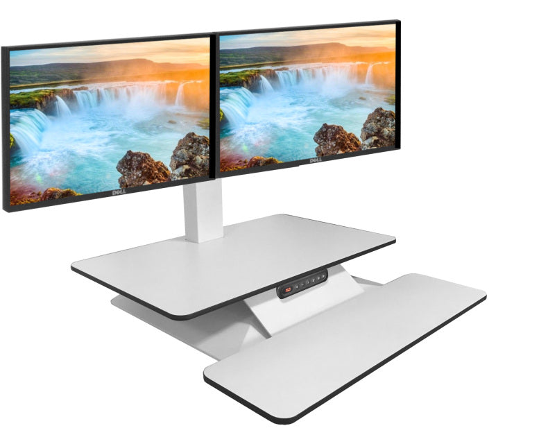 Standesk Memory Electric Sit Stand Desk White Dual Monitors