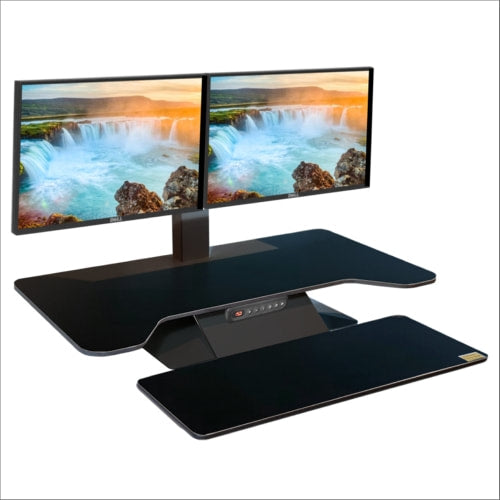 Standesk Pro Memory Electric Sit Stand Desk Black Dual Monitors